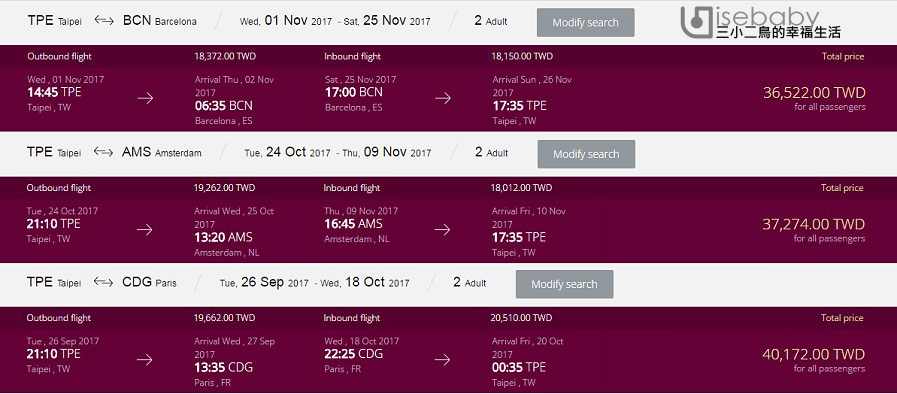[機票] 2017 January卡達航空旅遊嘉年華．破盤機票強勢回歸x歐洲、美洲、中東、非洲經濟艙來回兩人同行含稅只要NT$16,600起！